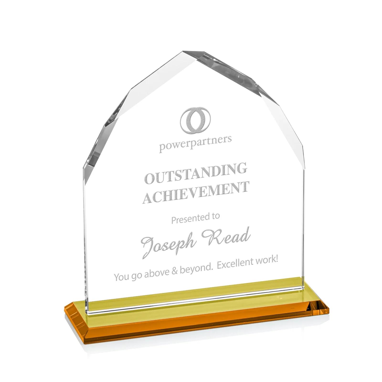 Custom Starfire Crystal Upright Award with Bevels on Front and Back, awards for donor appreciation