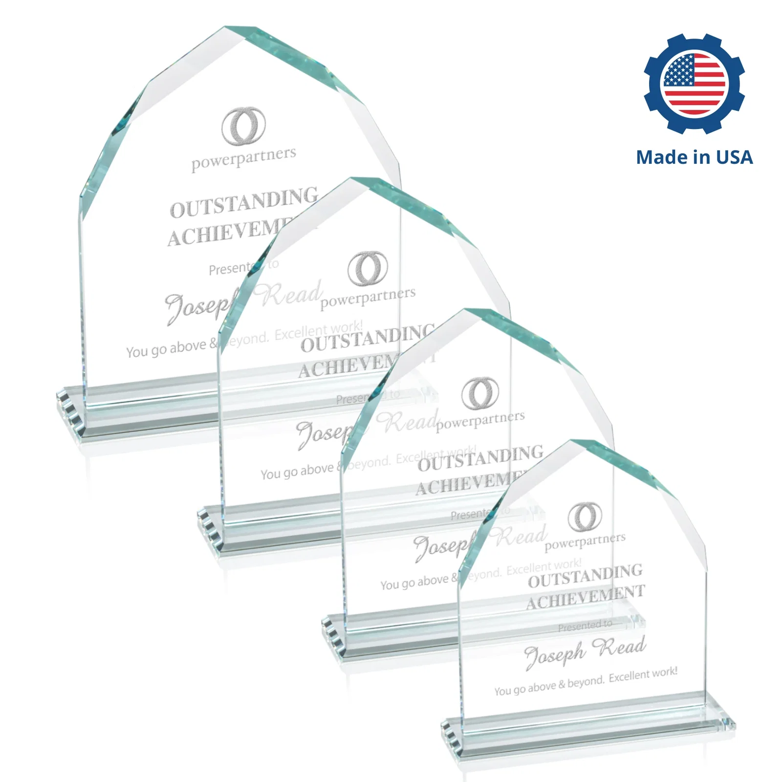 Custom engraved Starfire Crystal Upright Award with Bevels on Front and Back, awards for safety achievement programs