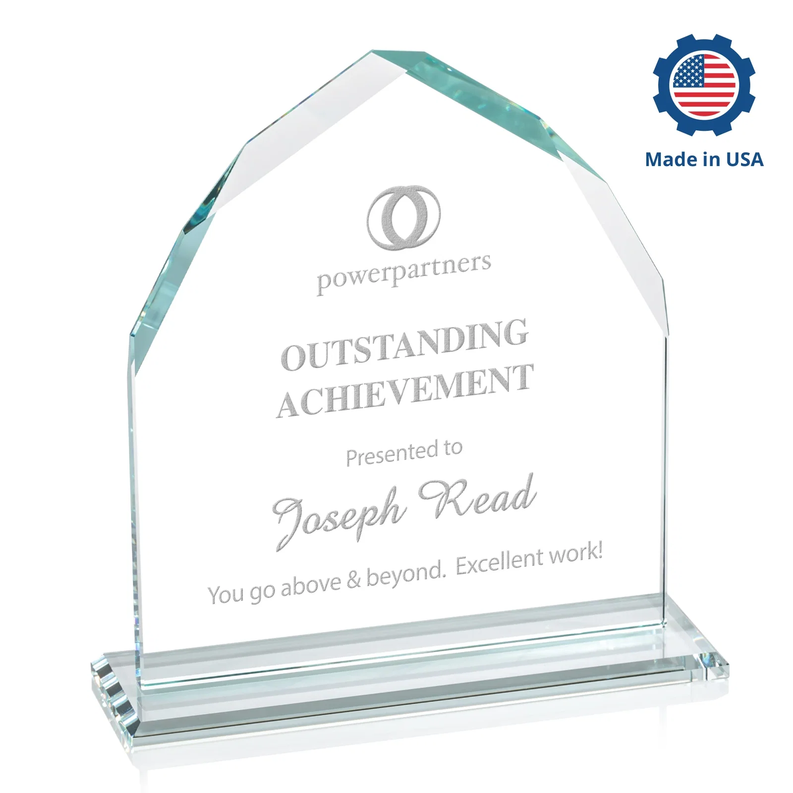 Custom Starfire Crystal Upright Award with Bevels on Front and Back, awards, with your logo for employee recognition