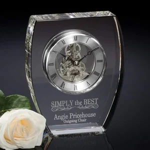 Optical Crystal Desk Clock With Silver Skeleton Movement