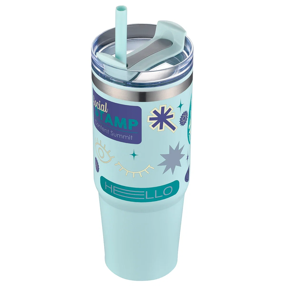 Angled view of the Monza 30 oz stainless steel/polypropylene tumbler