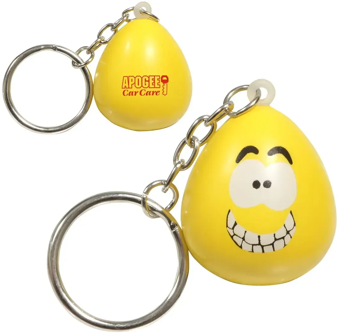 Custom Mood Maniac Happy Stress Keychain, branded happy-face squeeze toy on key ring with logo print