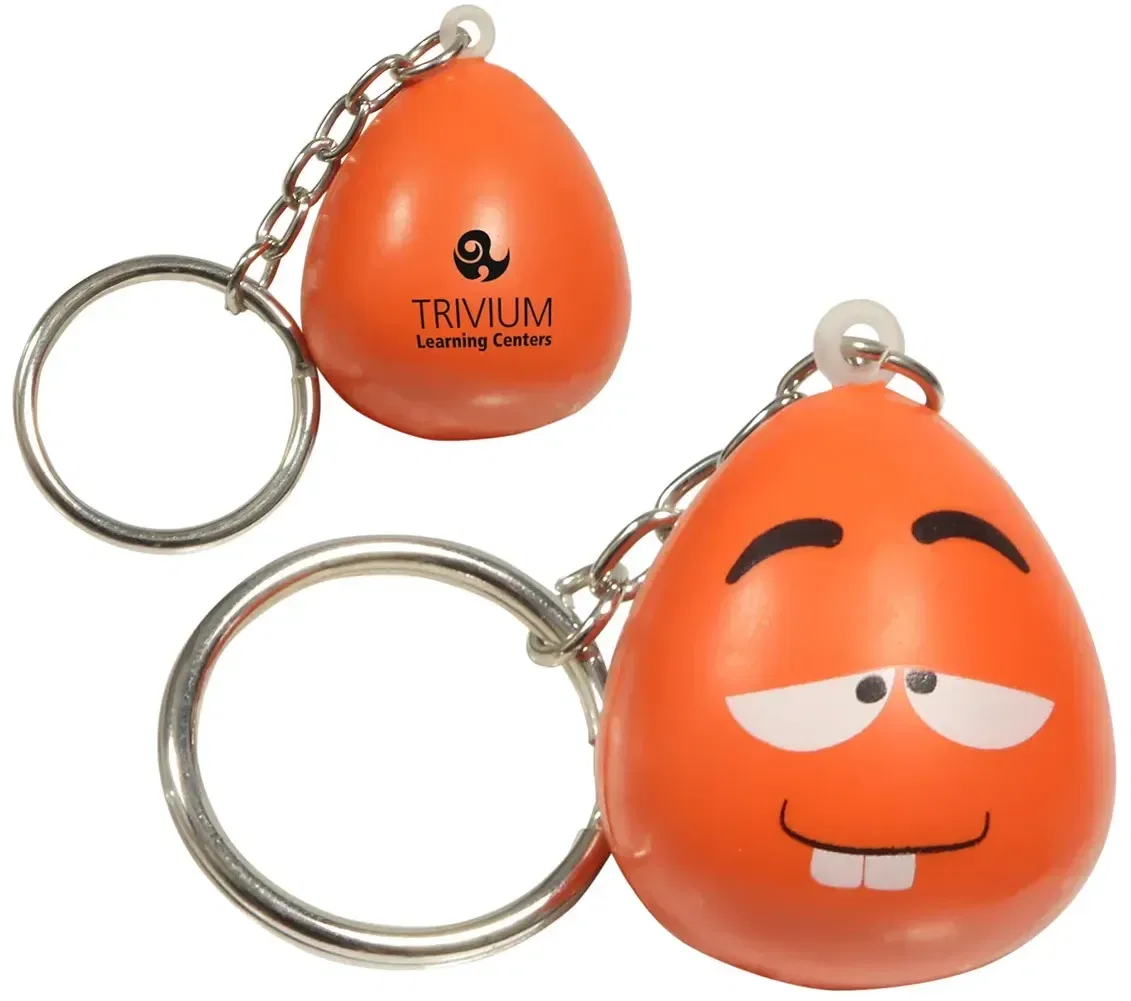 Custom Mood Maniac Wacky Stress Keychain, branded wacky-face squeeze toy on stretchy body with logo print