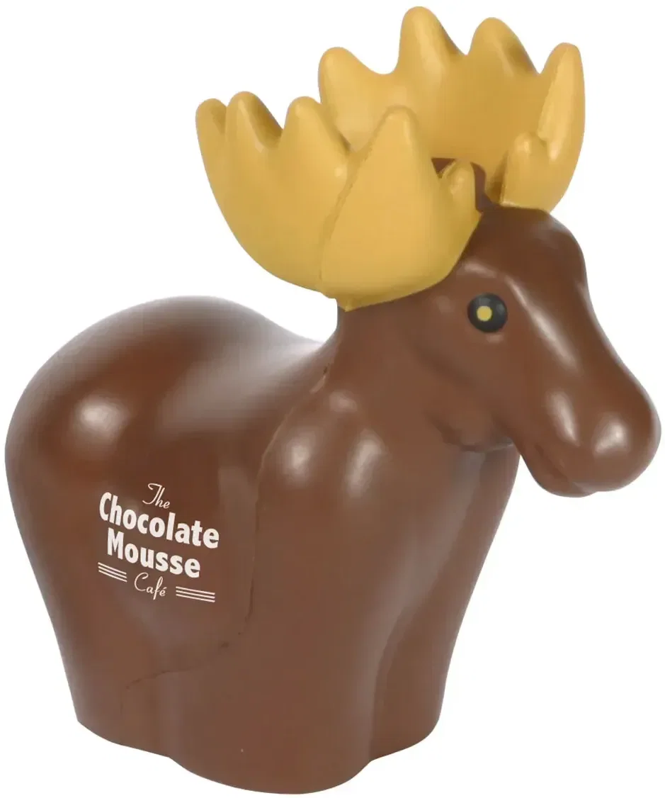 Moose-shaped custom stress reliever, branded promotional squeeze toy for logo giveaways