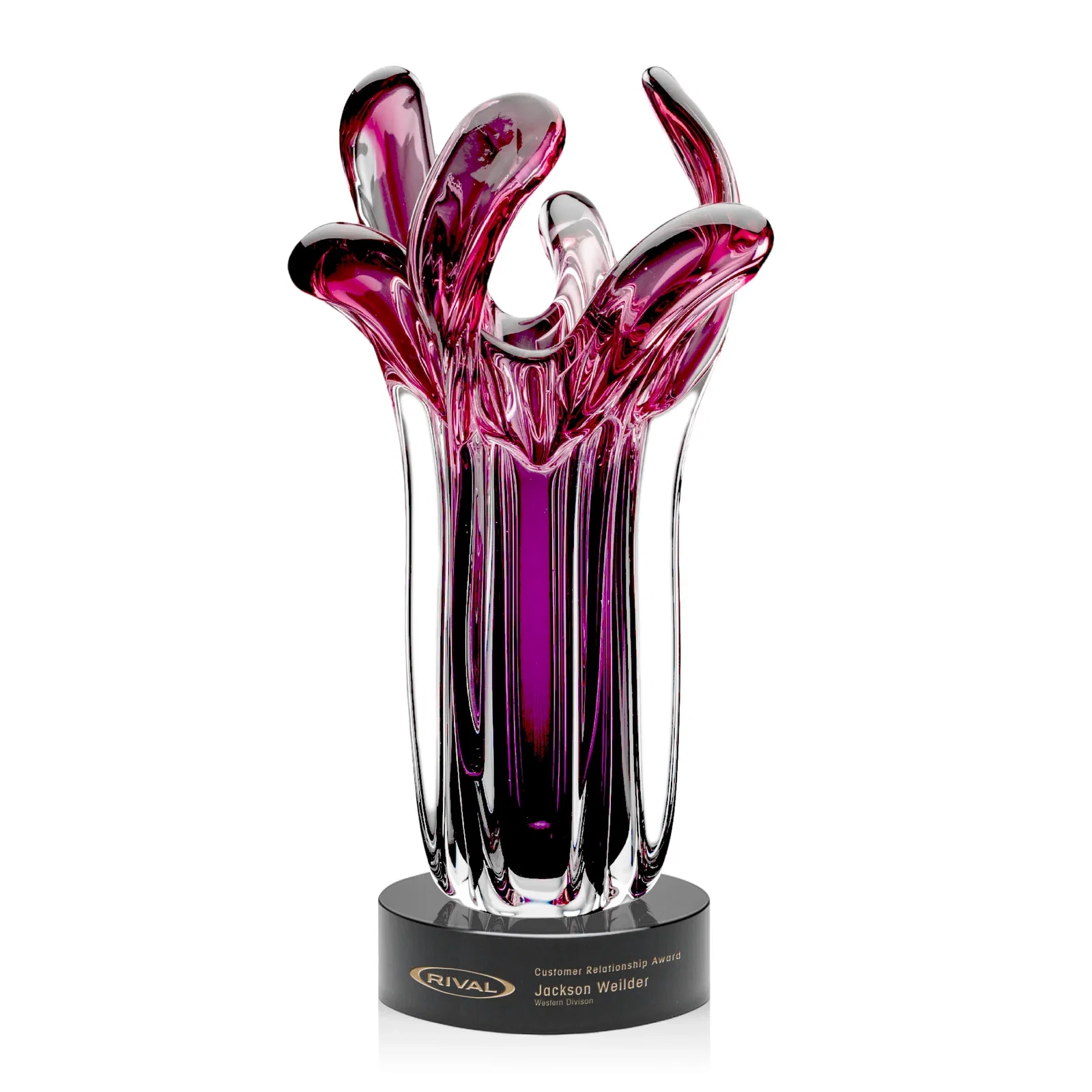 Custom Free Form Art Glass Award on Separate Round Optical Base for corporate award ceremonies