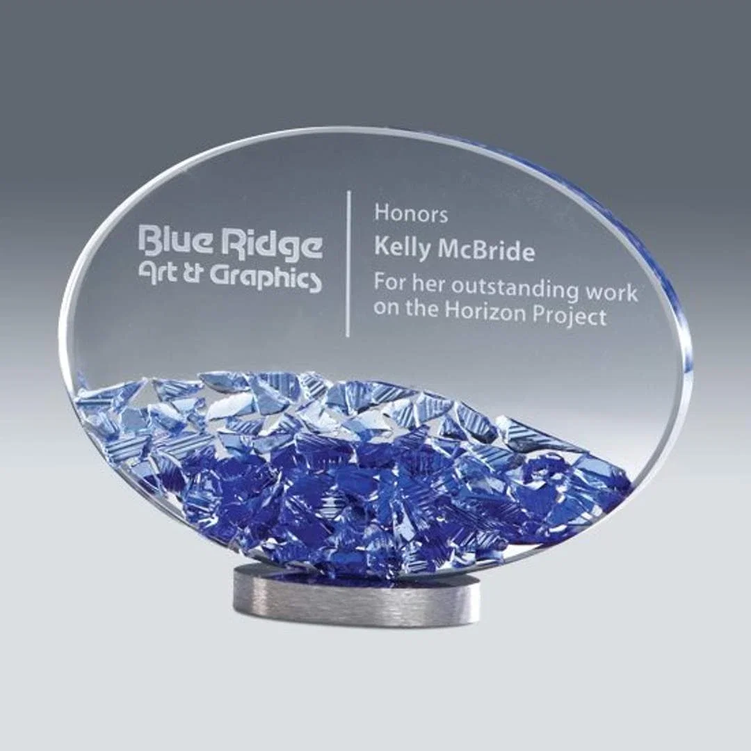 Custom Glass Mosaic Award With Glow-Through Starfire Crystal Core for sales achievement awards