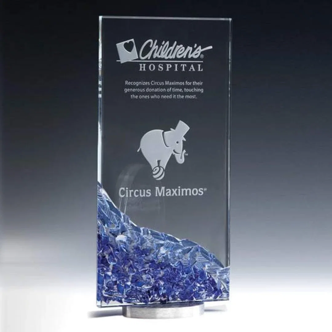 Custom Glass Mosaic Award With Glow-Through Starfire Crystal Core for retirement presentations