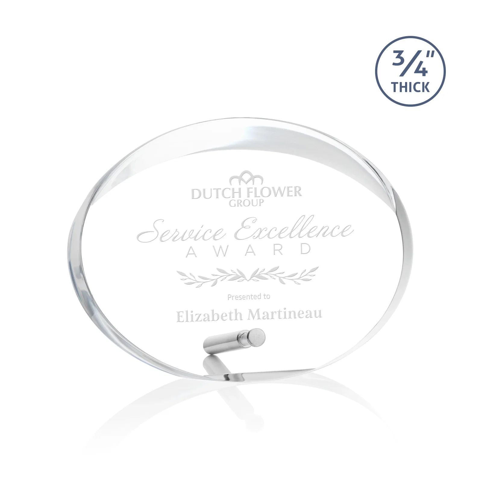 Custom Oval Acrylic Award with Beveled Top Half and Metal Pin for corporate award ceremonies
