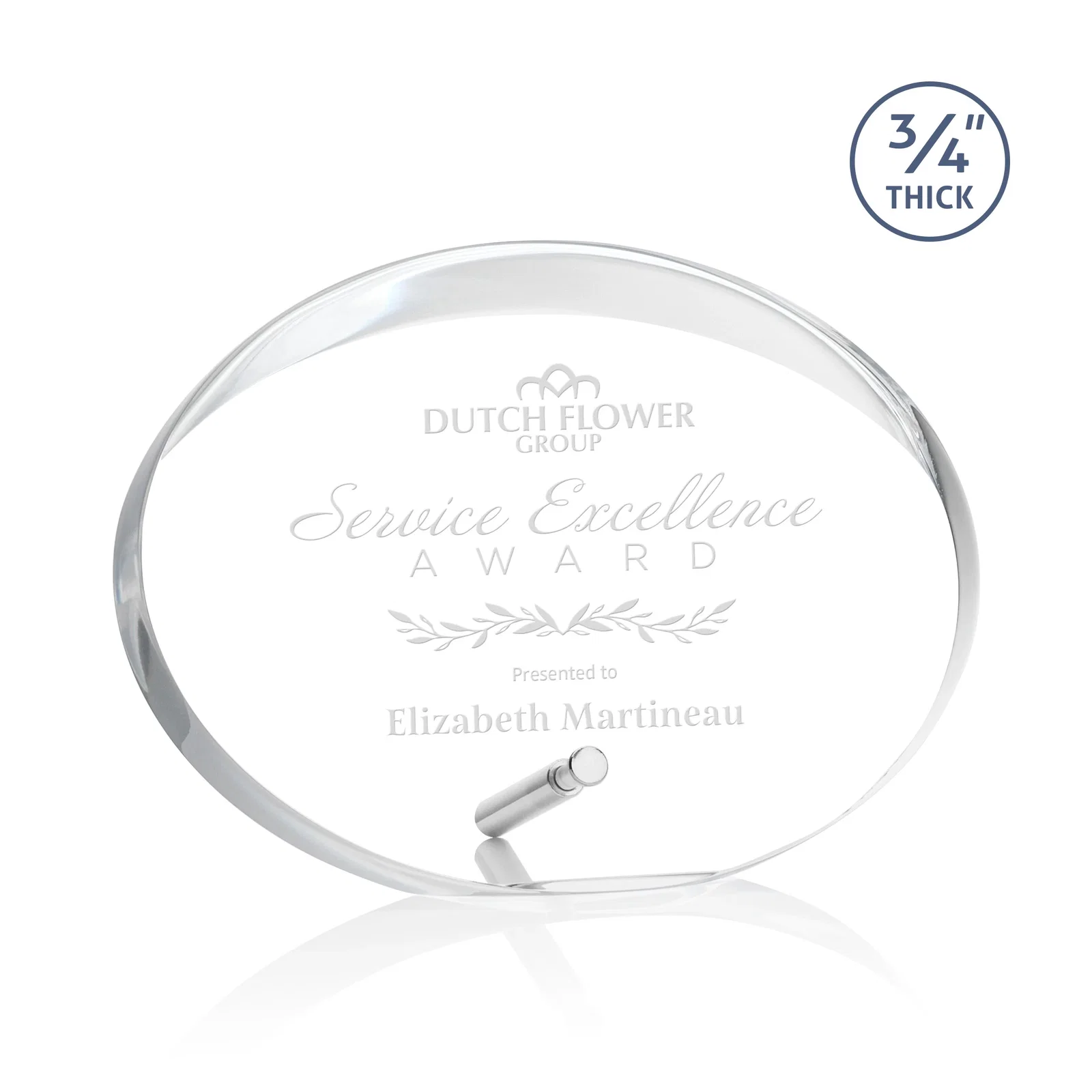Custom Oval Acrylic Award with Beveled Top Half and Metal Pin for service anniversary gifts