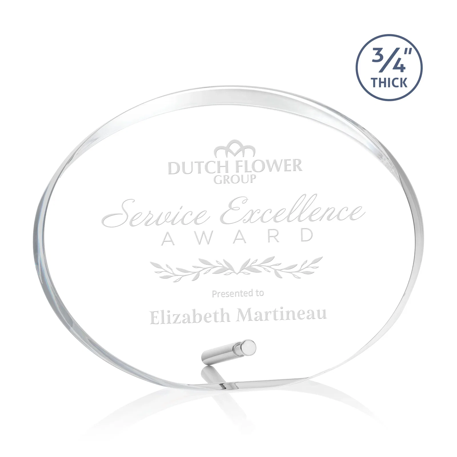Custom Oval Acrylic Award with Beveled Top Half and Metal Pin for sales achievement awards