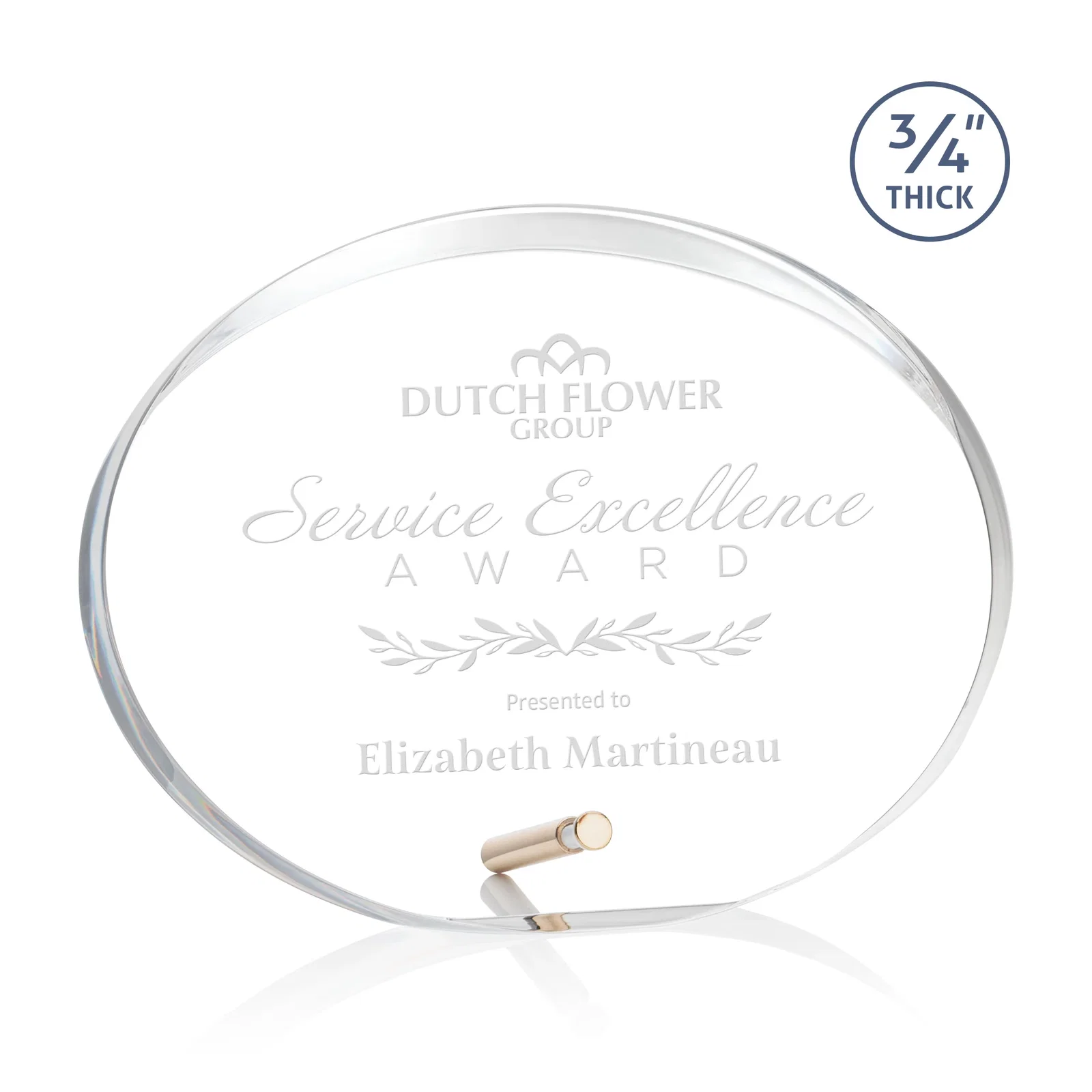 Custom Oval Acrylic Award with Beveled Top Half and Metal Pin for graduation ceremonies
