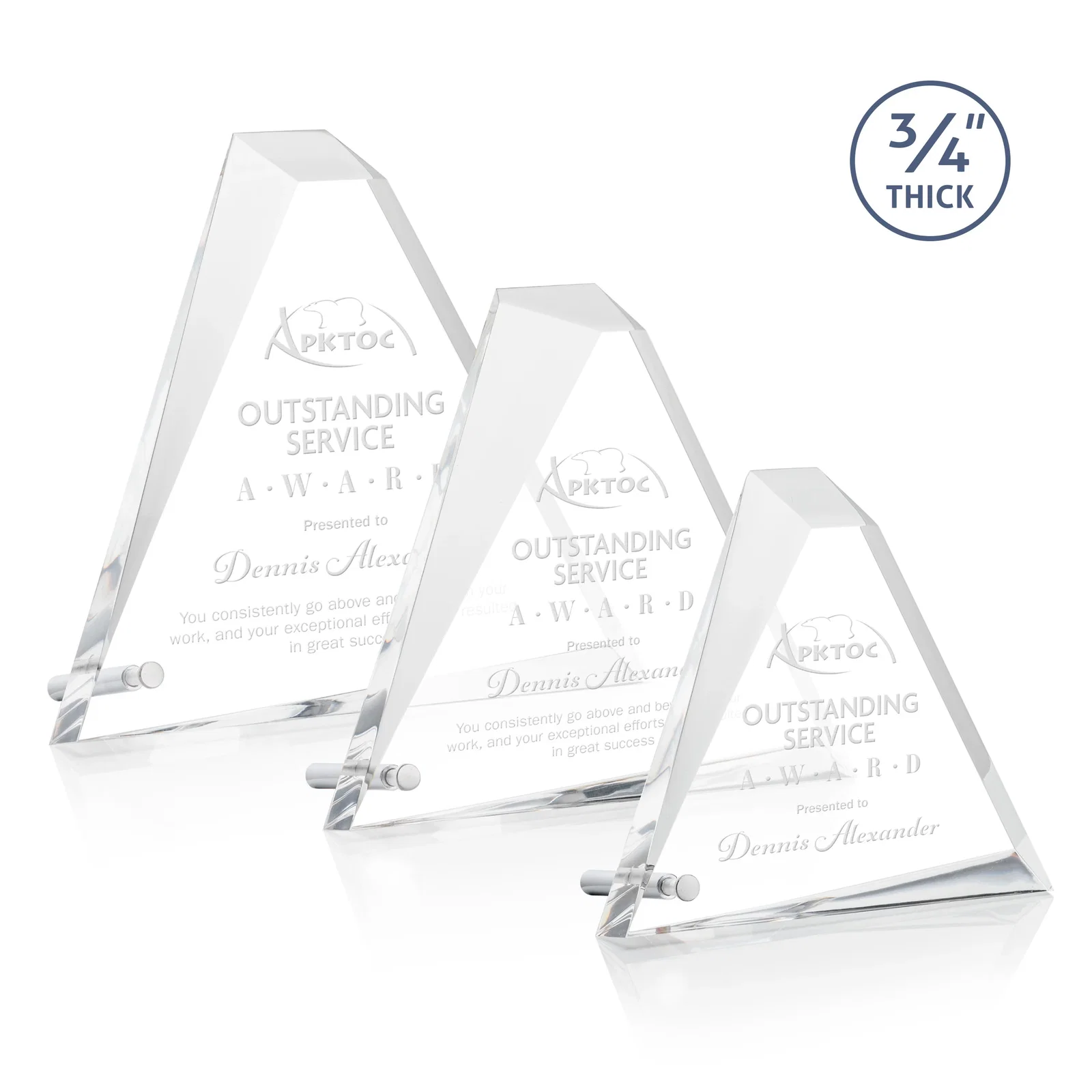 Custom Acrylic Pyramid Award with Deep Facets and Corner Pin for employee recognition