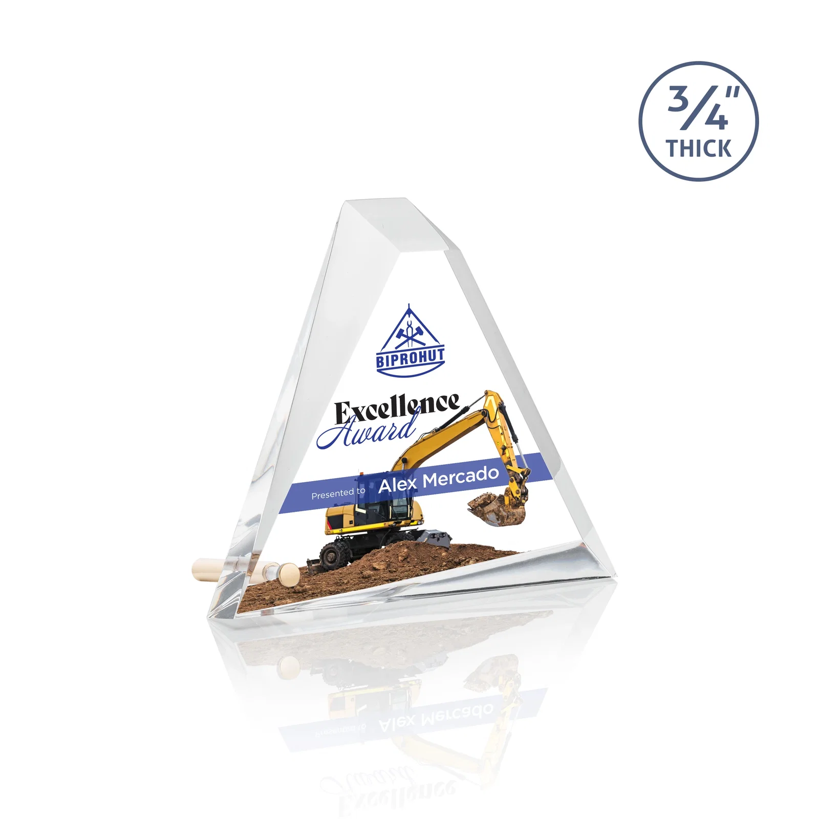 Custom Acrylic Pyramid Award with Deep Facets and Corner Pin for volunteer appreciation