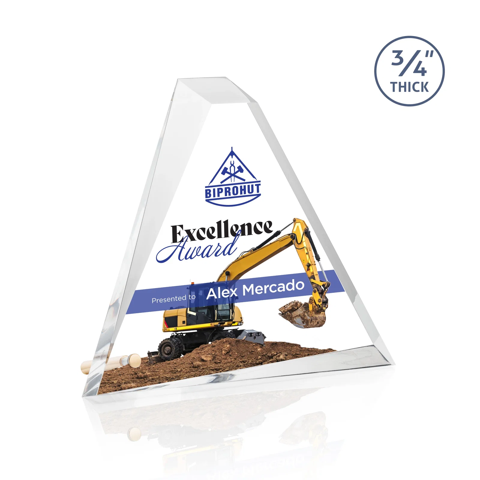 Custom Acrylic Pyramid Award with Deep Facets and Corner Pin for company anniversary events