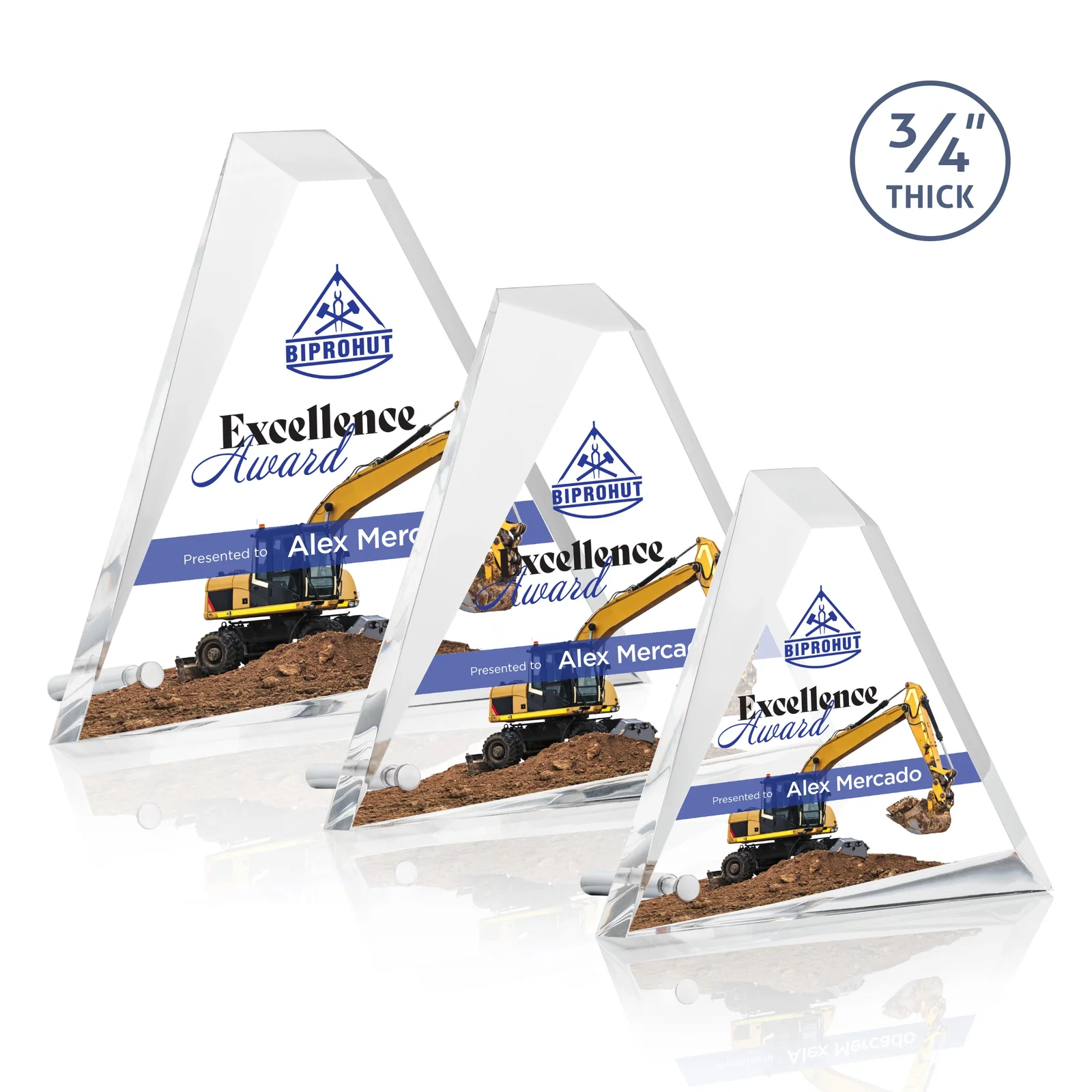 Personalized Acrylic Pyramid Award with Deep Facets and Corner Pin for employee recognition