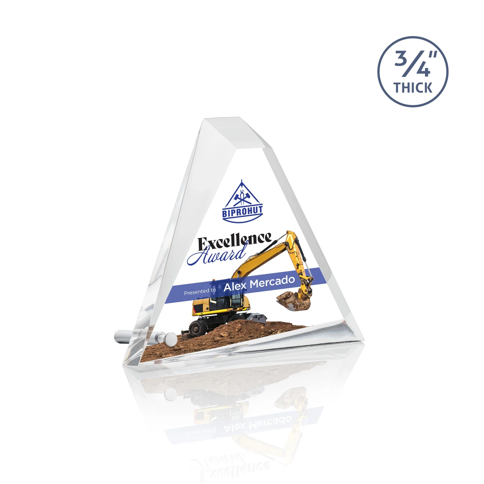 Personalized Acrylic Pyramid Award with Deep Facets and Corner Pin for corporate award ceremonies