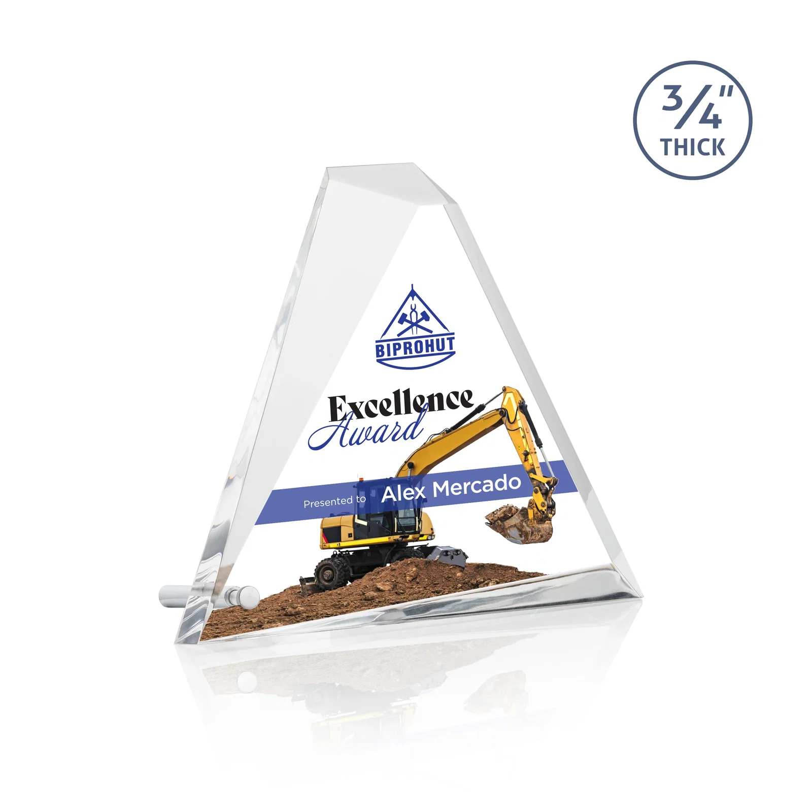 Personalized Acrylic Pyramid Award with Deep Facets and Corner Pin for service anniversary gifts
