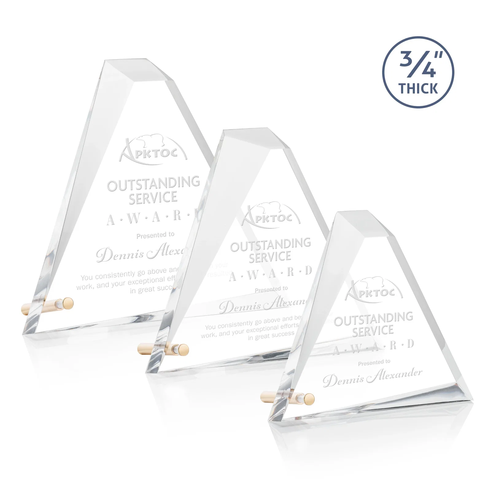 Custom Acrylic Pyramid Award with Deep Facets and Corner Pin for retirement presentations
