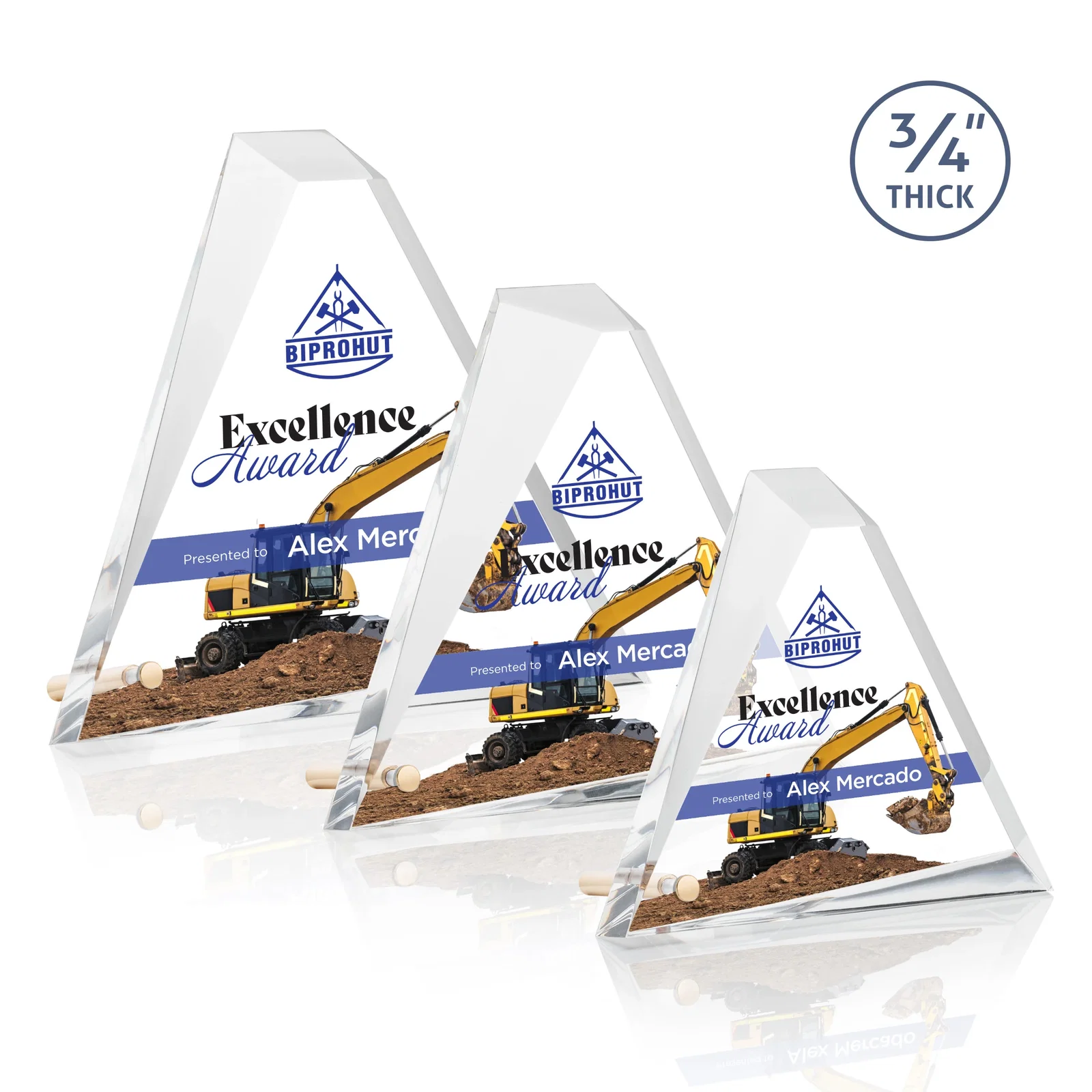 Custom Acrylic Pyramid Award with Deep Facets and Corner Pin for safety achievement programs