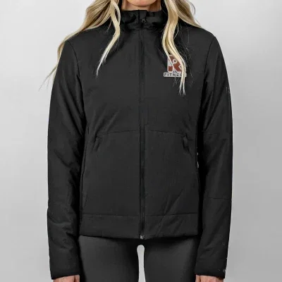 Upslope insulated jacket shown zipped in true black