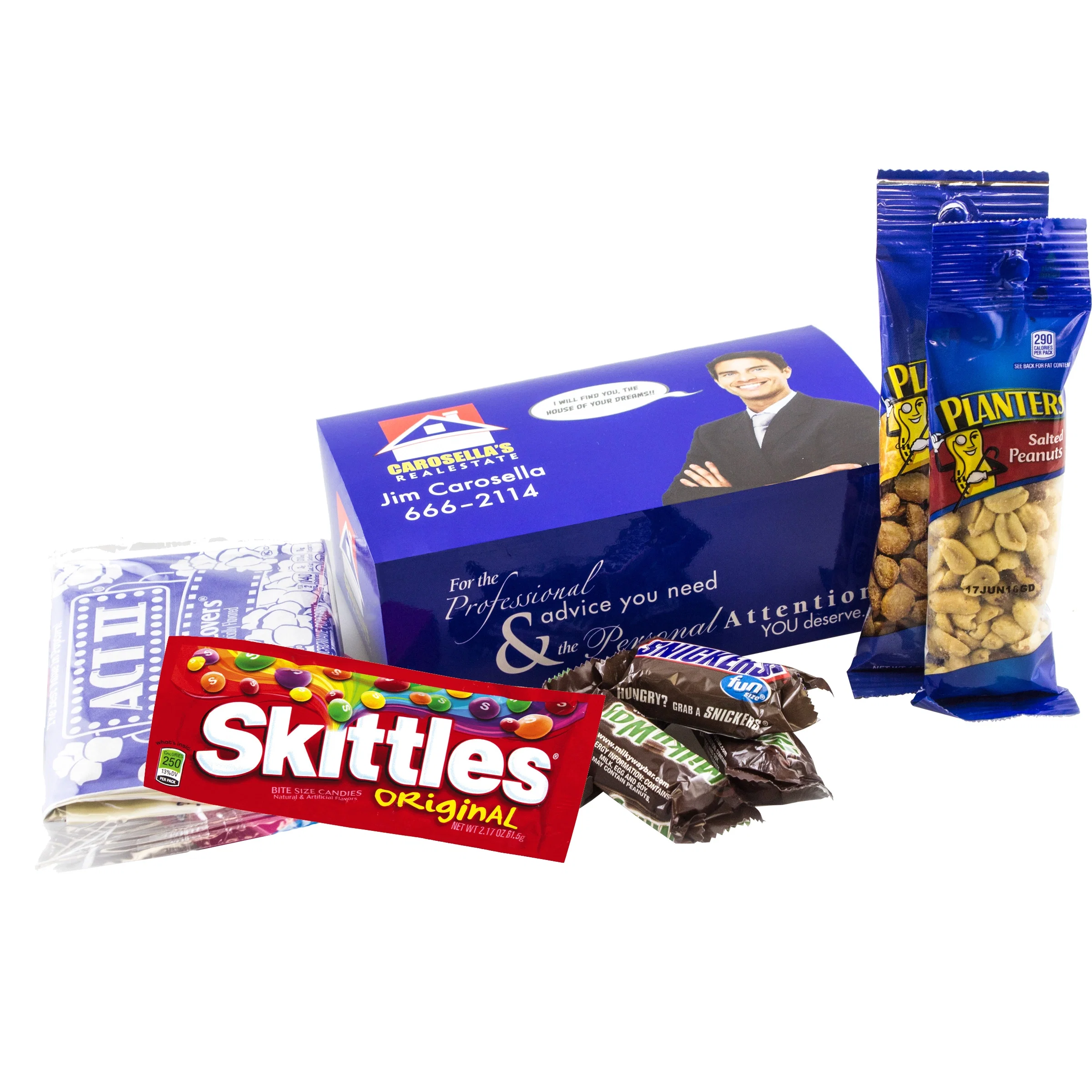 White snack box sized for movie night treats and candy