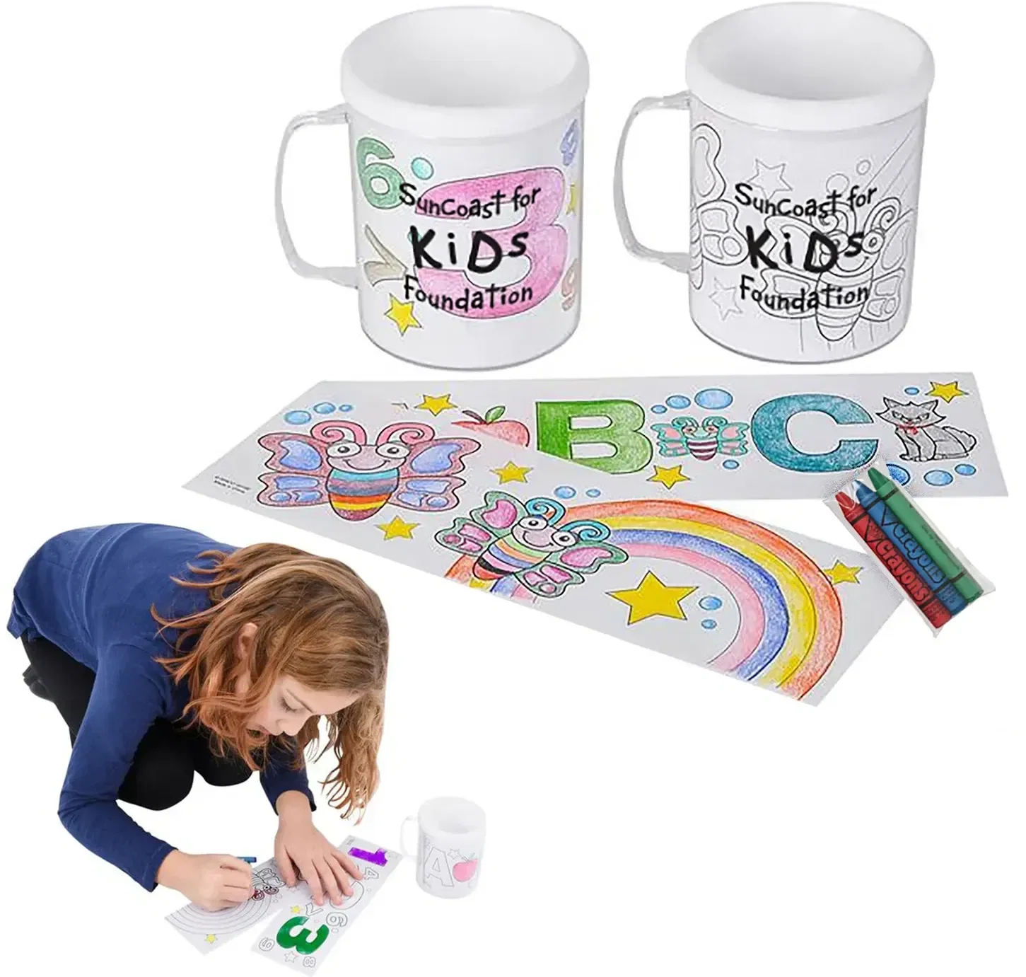 Personalized Coloring Mug & Crayon Set - 8 oz in use
