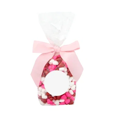 Candy filled cello pouch finished with a colorful bow