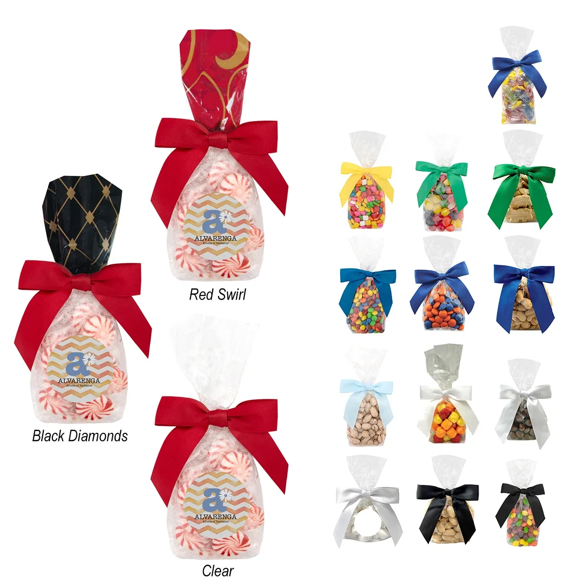 Six inch tall gift bag holding assorted sweets