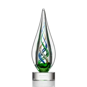 Sapphire Emerald and Bronze Swirl Glass Award on Clear Crystal Base