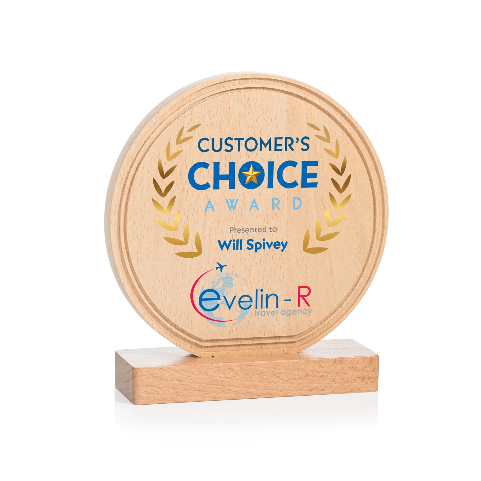 Custom Beechwood Circle Award with Lined Groove Edge for volunteer appreciation