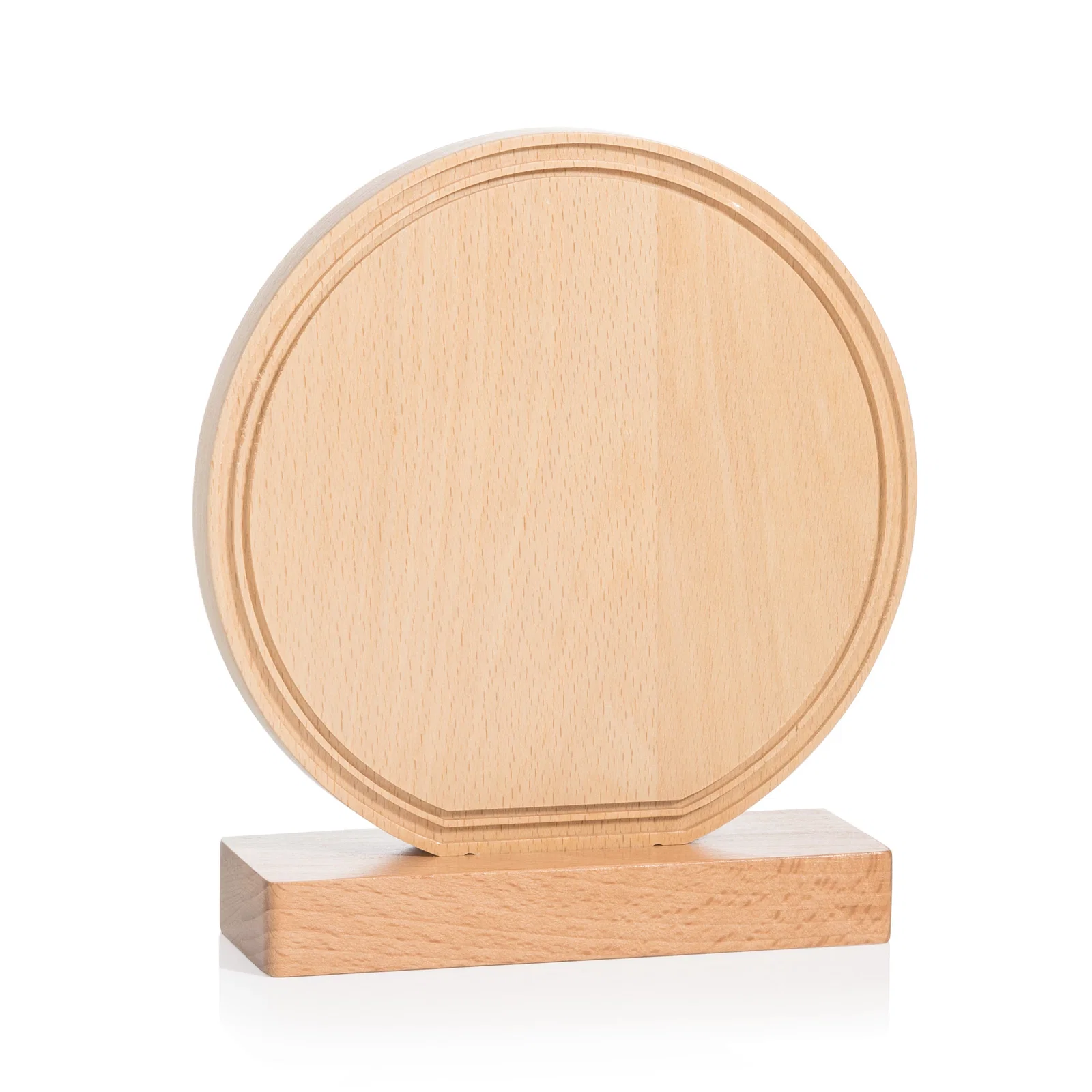 Personalized Beechwood Circle Award with Lined Groove Edge for employee recognition