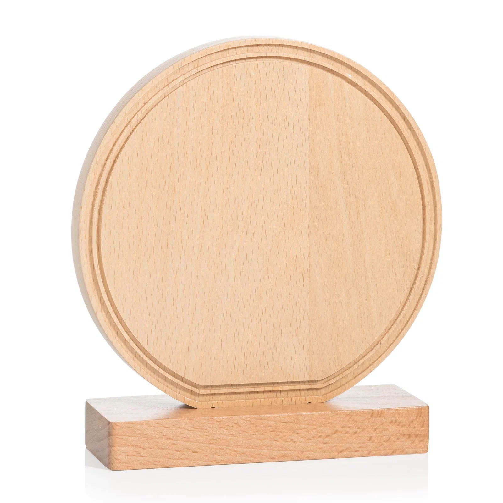 Personalized Beechwood Circle Award with Lined Groove Edge for corporate award ceremonies