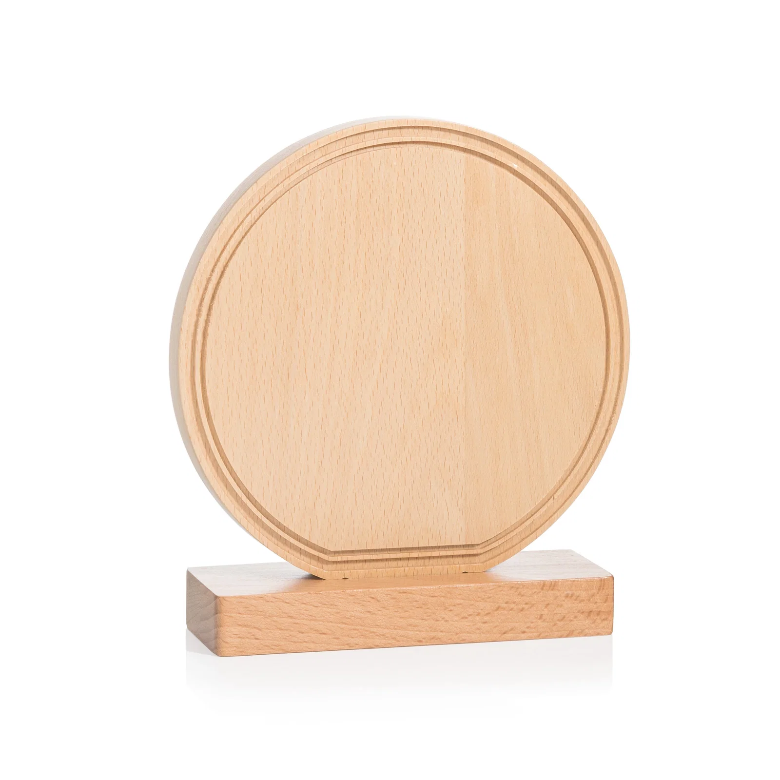 Personalized Beechwood Circle Award with Lined Groove Edge for service anniversary gifts