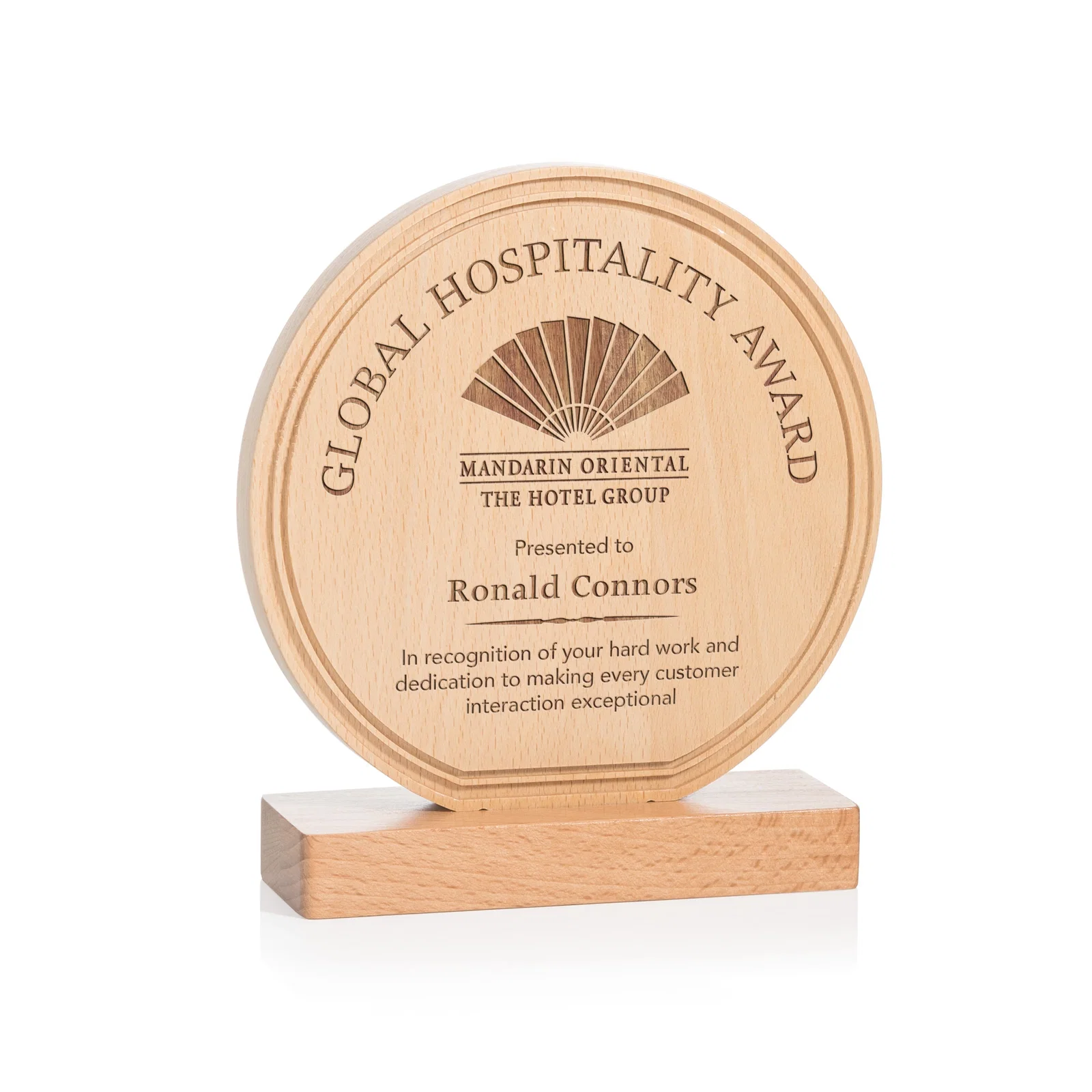 Custom Beechwood Circle Award with Lined Groove Edge for corporate award ceremonies