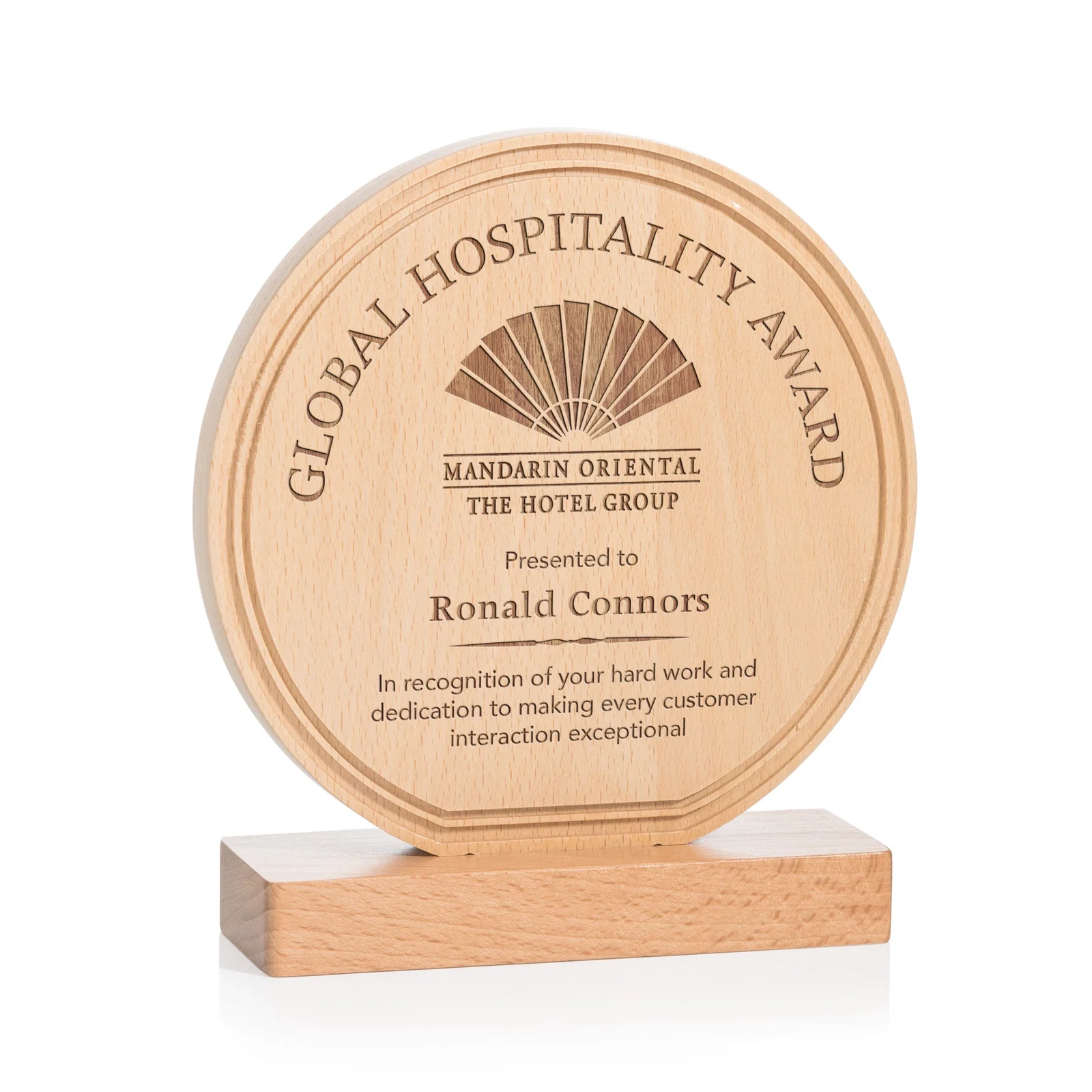 Custom Beechwood Circle Award with Lined Groove Edge for service anniversary gifts
