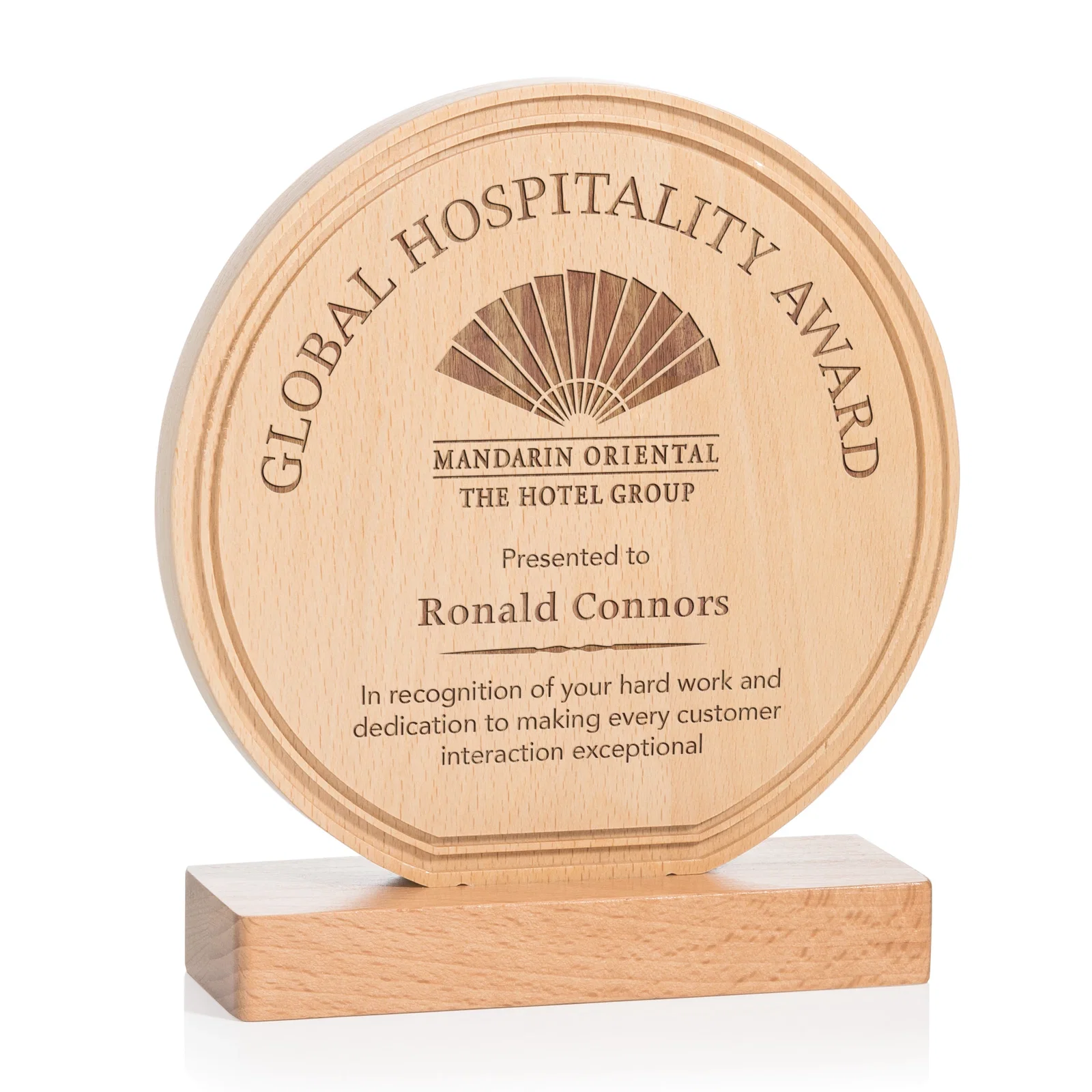 Custom Beechwood Circle Award with Lined Groove Edge for sales achievement awards