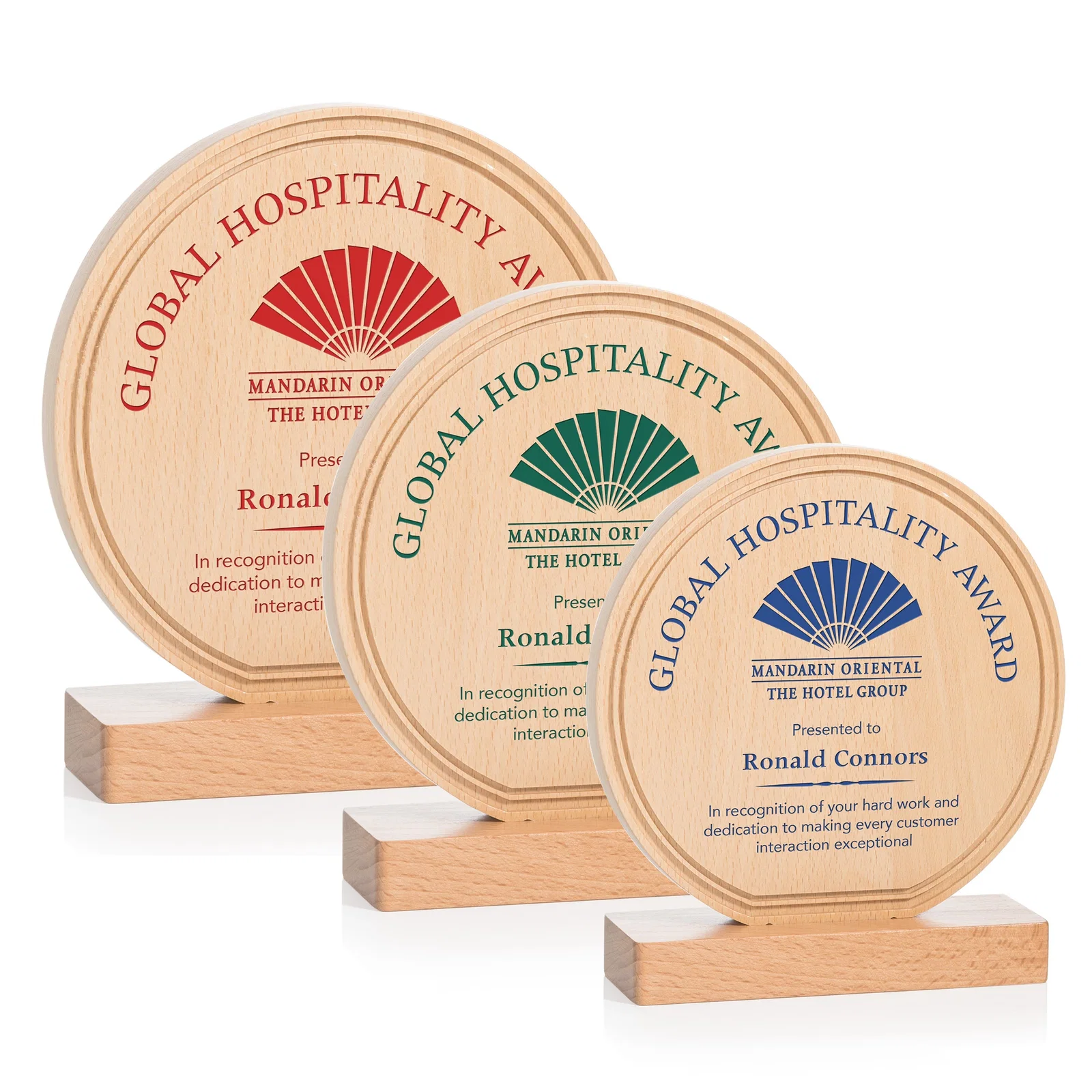 Custom Beechwood Circle Award with Lined Groove Edge for retirement presentations