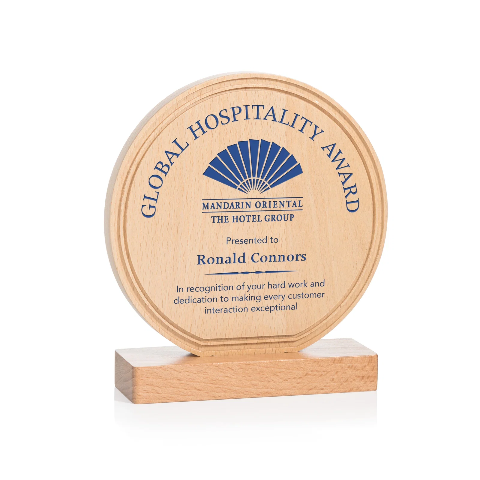 Custom Beechwood Circle Award with Lined Groove Edge for team milestone celebrations