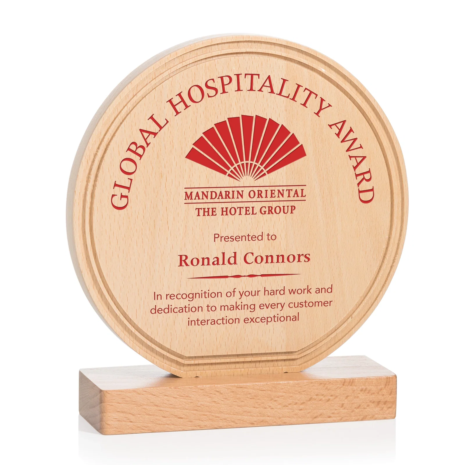 Custom Beechwood Circle Award with Lined Groove Edge for graduation ceremonies
