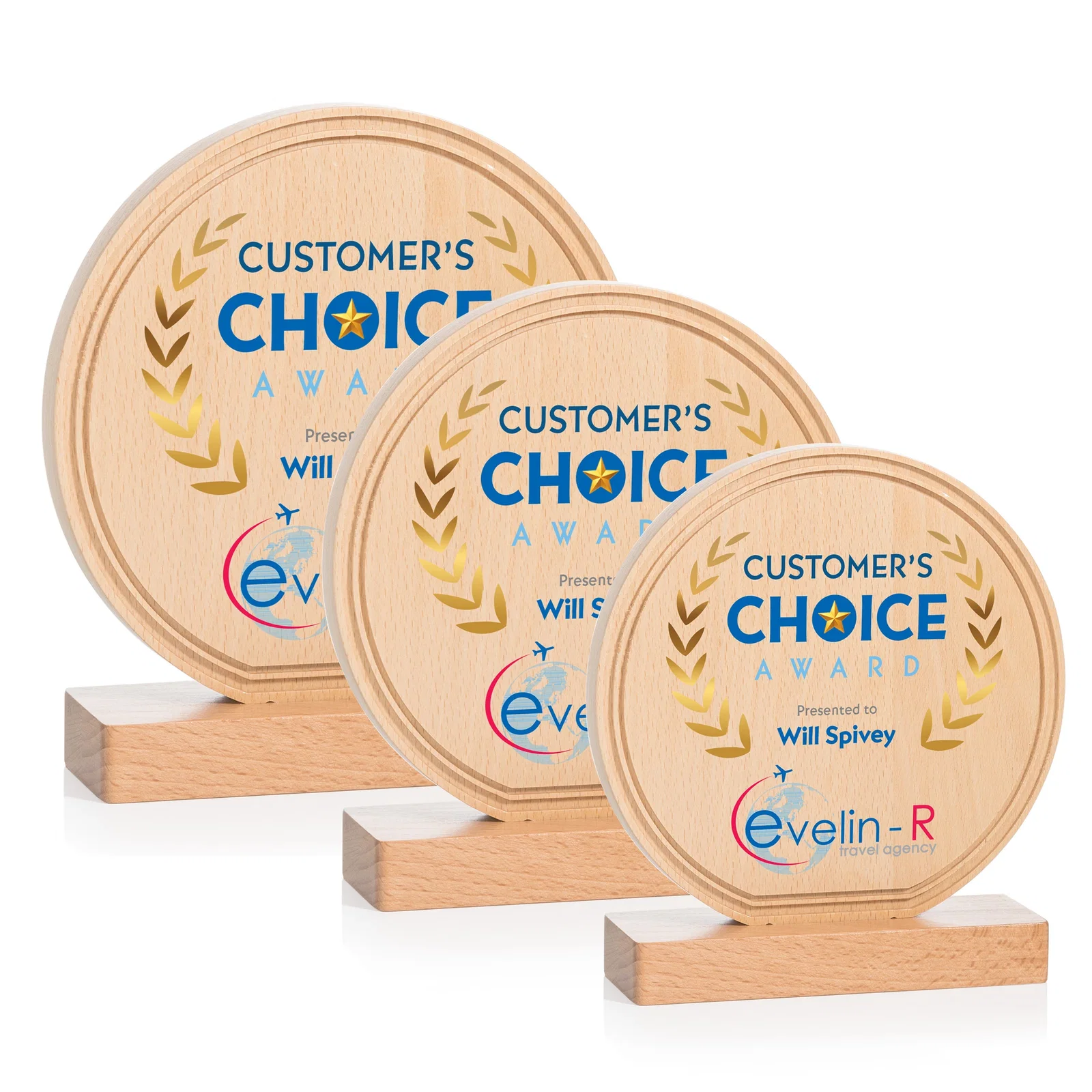 Custom Beechwood Circle Award with Lined Groove Edge for safety achievement programs