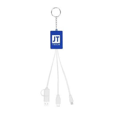 Multi-charging cable keyring with a built-in hub and clip
