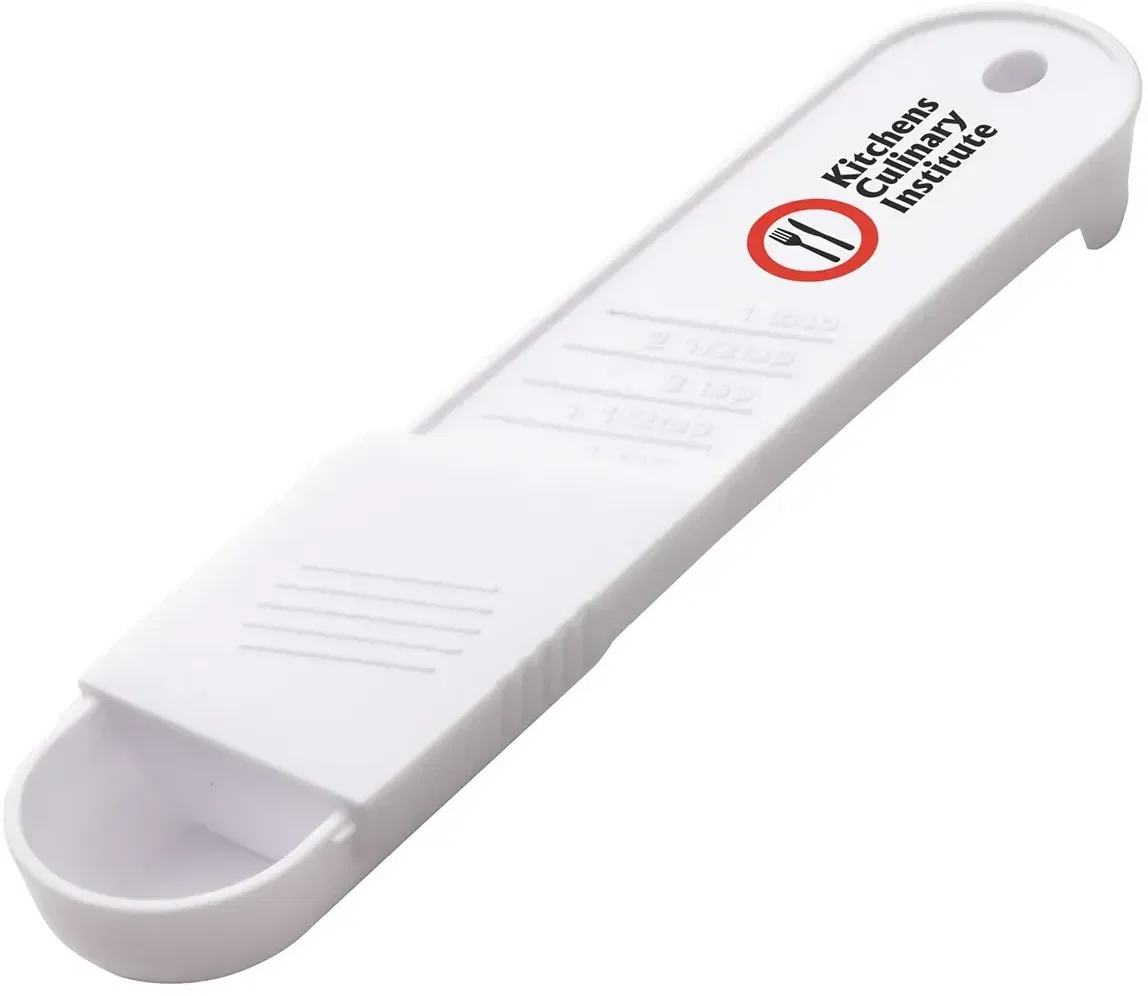 Multi-Measure sliding measuring spoon with custom logo, promotional kitchen measuring spoon