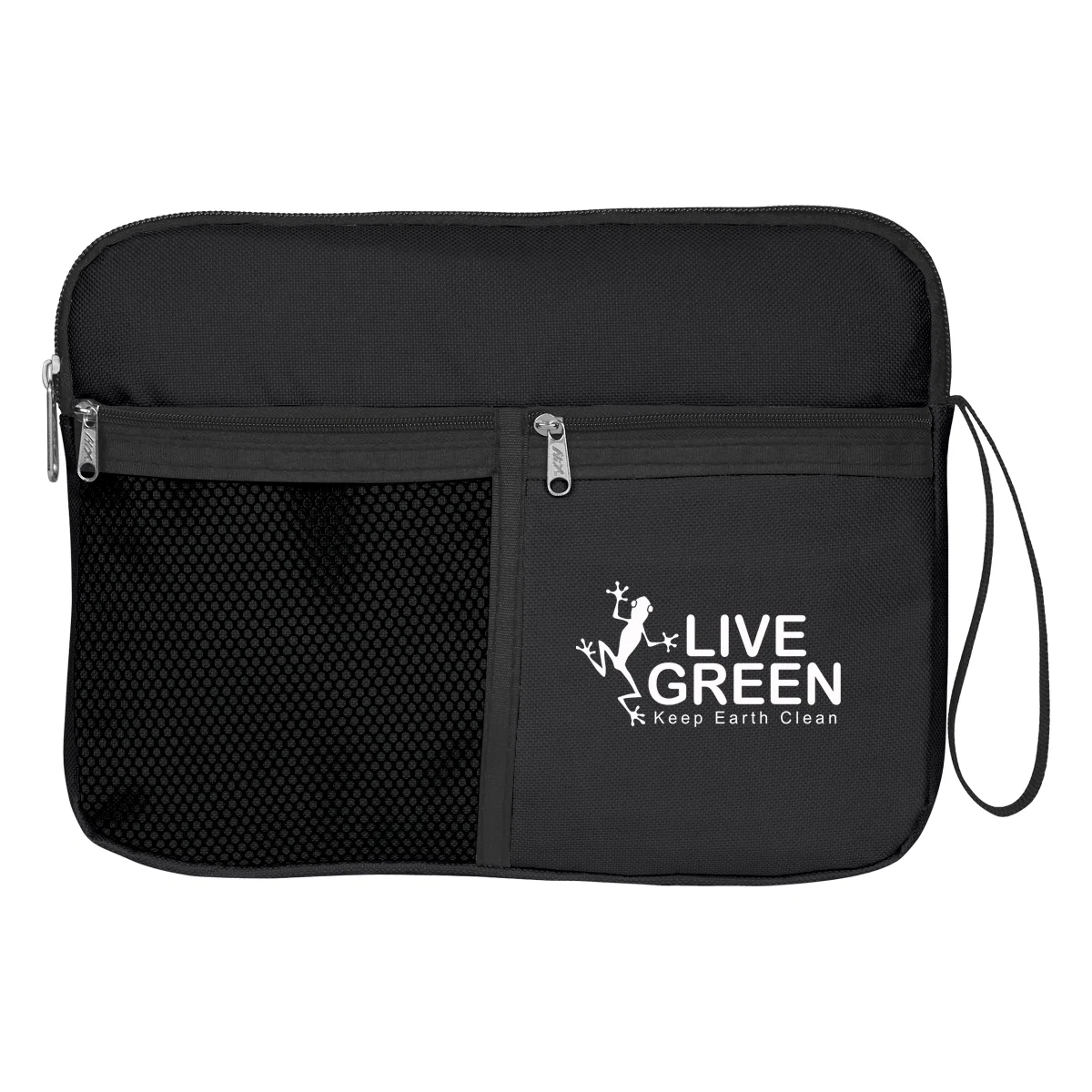 Front pocket shown from the side of the travel pouch