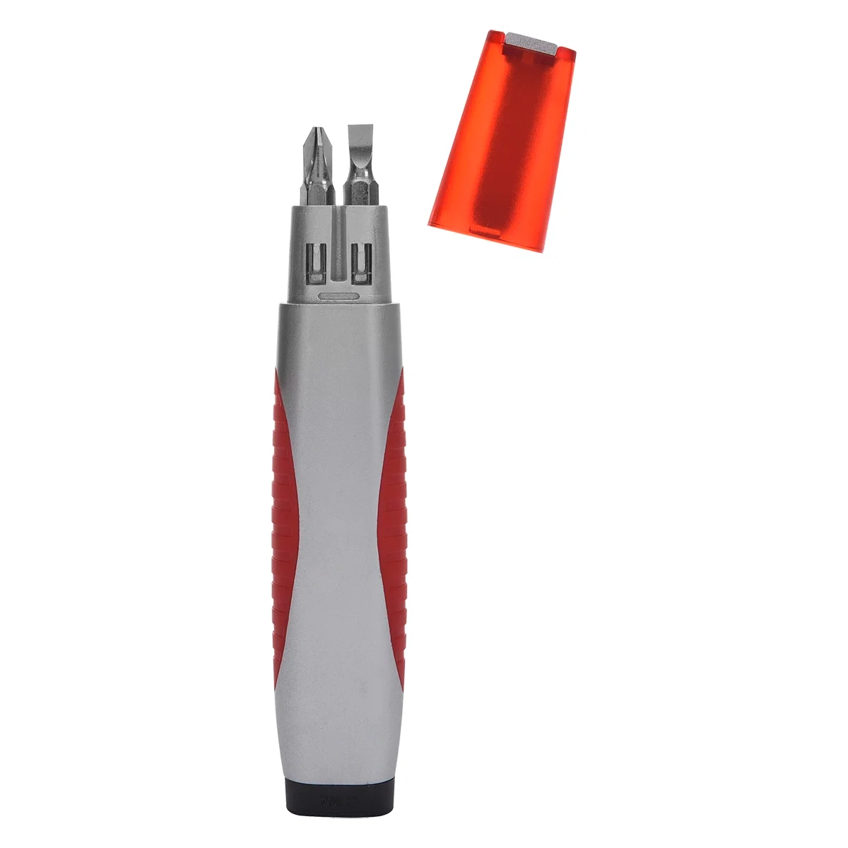 Silver casing shown from the side with the beam facing forward