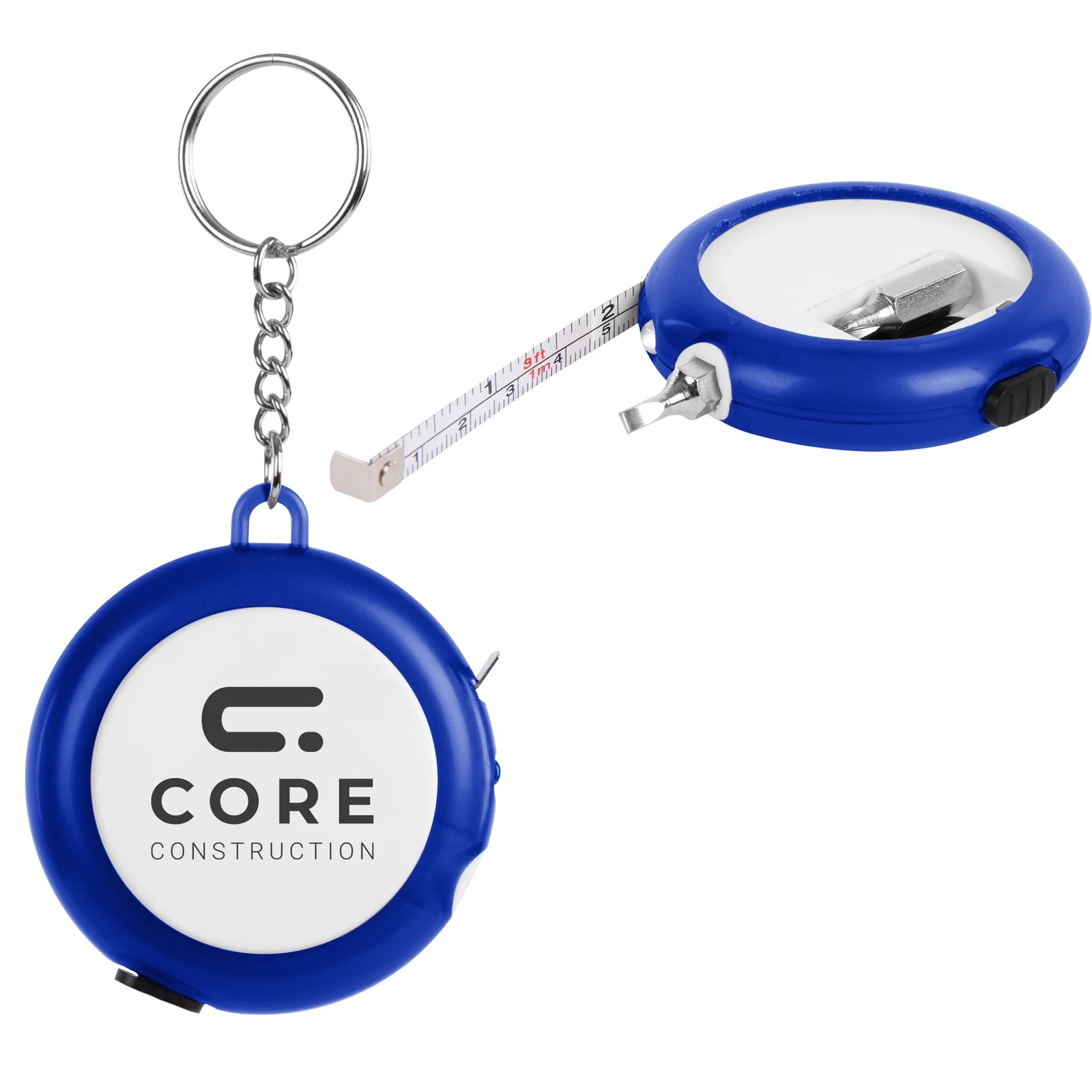 Round tape measure housing a small light in its casing