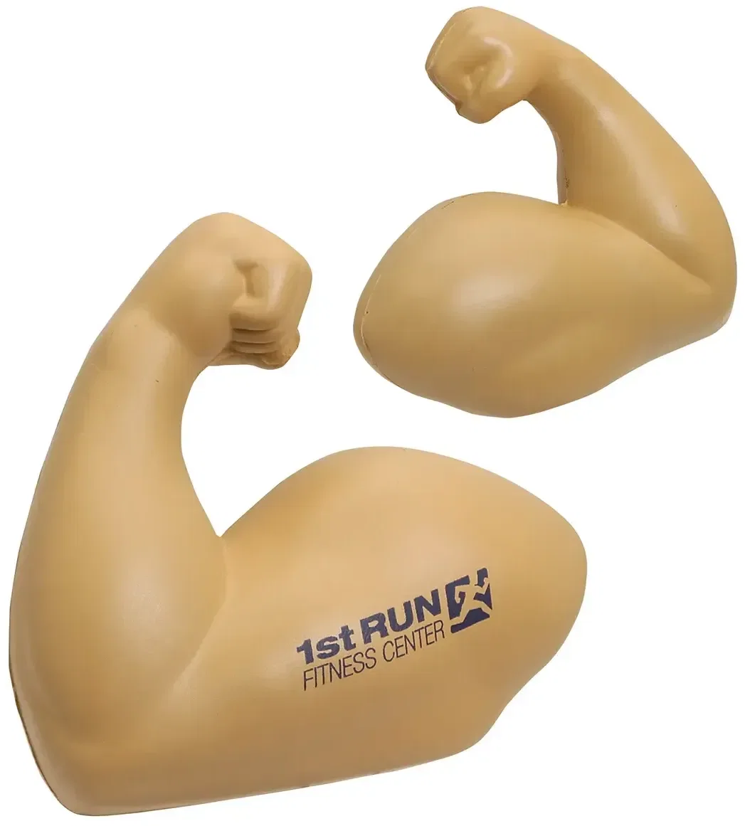 Muscle Arm Stress Reliever, custom flexed-bicep promotional stress ball with logo for gyms