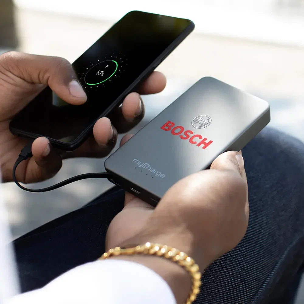 myCharge AMP Prong 5,000mAh Everything Built in Portable Charger in use