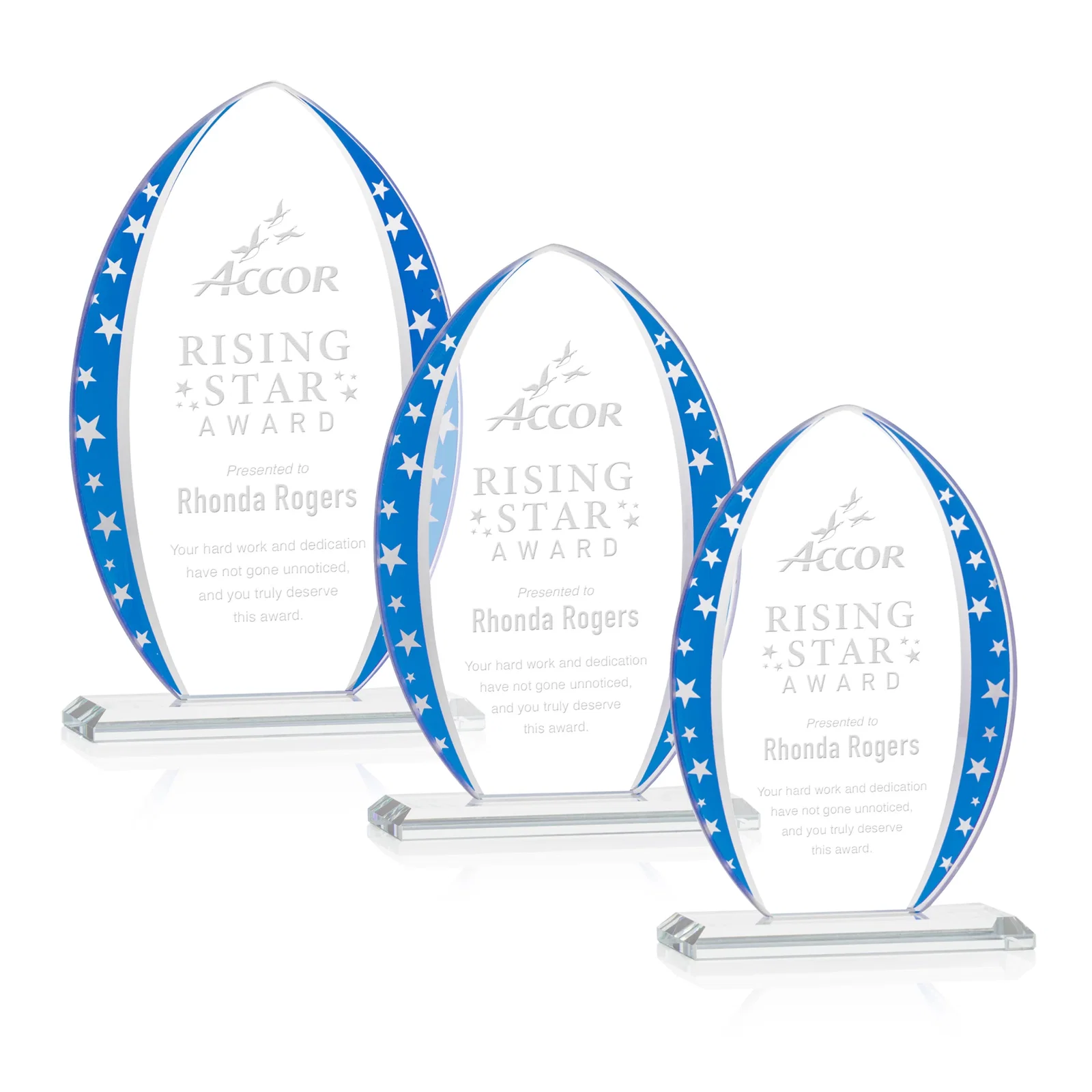 Custom Starfire Crystal Arrowhead Award with Mirrored Star Accents for employee recognition