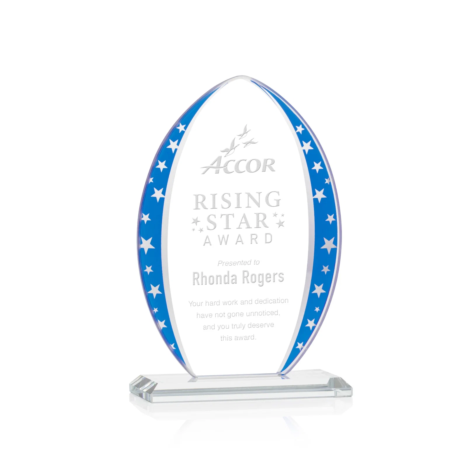 Custom Starfire Crystal Arrowhead Award with Mirrored Star Accents for corporate award ceremonies