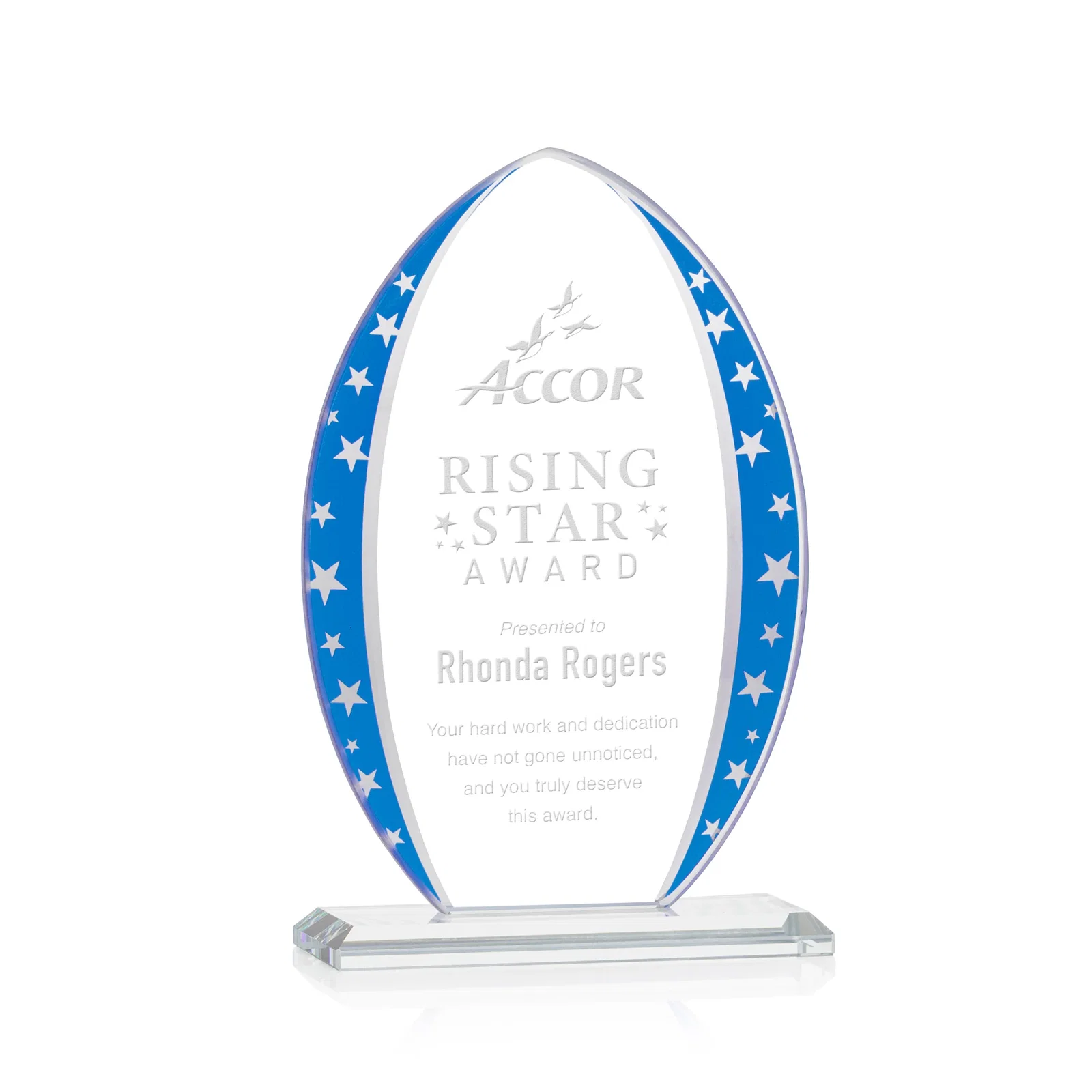 Custom Starfire Crystal Arrowhead Award with Mirrored Star Accents for service anniversary gifts